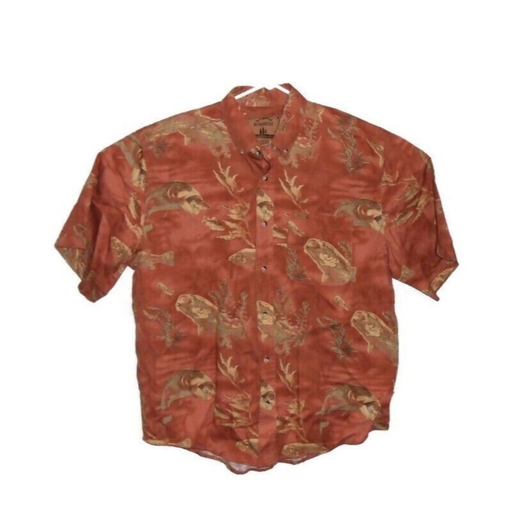 Outdoor Life Men's XL‎ Shirt Bass Fishing Short Sleeve Button Up Fish